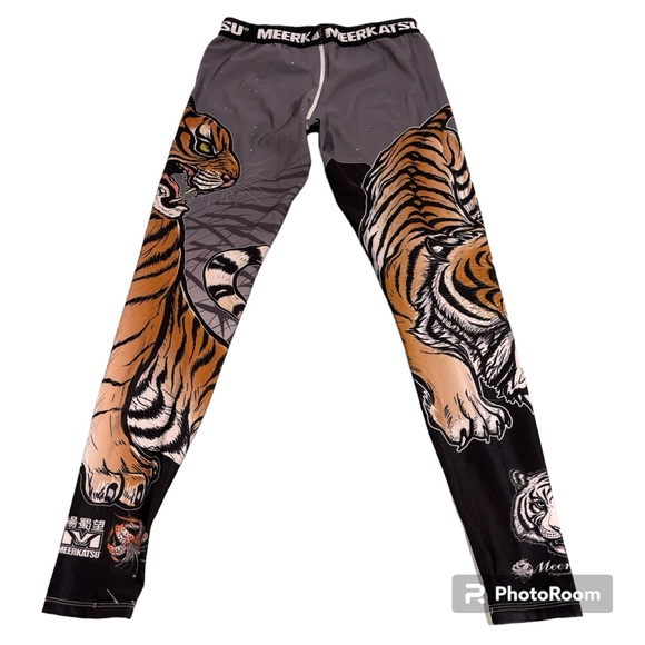 Meerkatsu Tights Midnight Tiger Print Grey Orange Black Wonderful Illustration - Picture 3 of 13